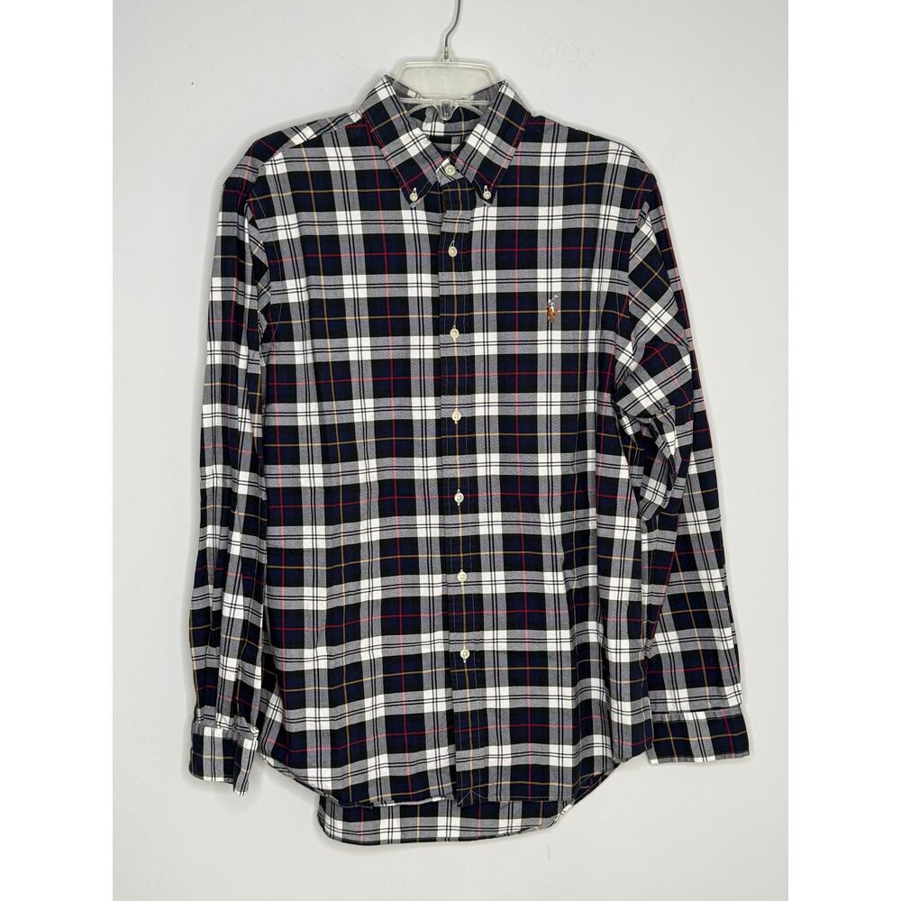 Ralph Lauren Classic Fit Navy Red Plaid Button Down Shirt Heavyweight Cotton L